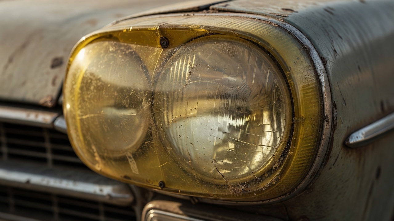 Aged and yellowed plastic vehicle headlight lens